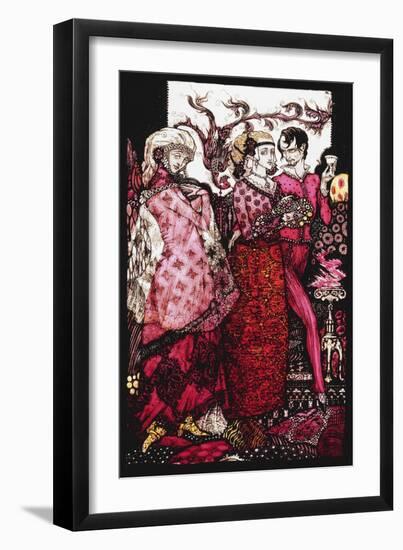Bert the Bigfoot, Sung by Villon'. 'Queens', Nine Glass Panels Acided, Stained and Painted,…-Harry Clarke-Framed Giclee Print