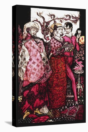 Bert the Bigfoot, Sung by Villon'. 'Queens', Nine Glass Panels Acided, Stained and Painted,…-Harry Clarke-Stretched Canvas