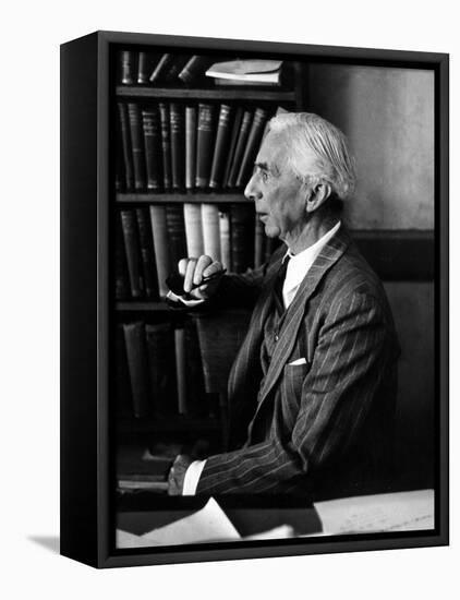 Bertrand Russell Sitting at His Desk at California University at Los Angeles-Peter Stackpole-Framed Stretched Canvas