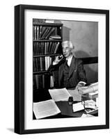 Bertrand Russell Sitting at His Desk at California University at Los Angeles-Peter Stackpole-Framed Photographic Print