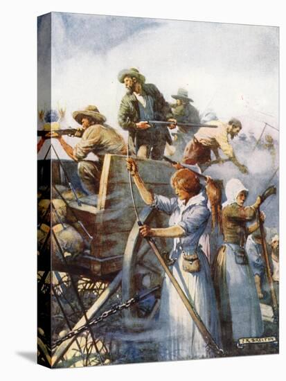 Beside Them Stood the Women Quietly Loading Guns-Joseph Ratcliffe Skelton-Stretched Canvas