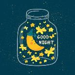 Vector Illustration of Jar with Sleepi?G Smiling Moon in the Nightcap, Butterflies, Stars. Cute Chi-Beskova Ekaterina-Stretched Canvas