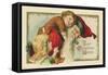 Best Christmas Wishes Postcard with Santa Claus and Children-null-Framed Stretched Canvas