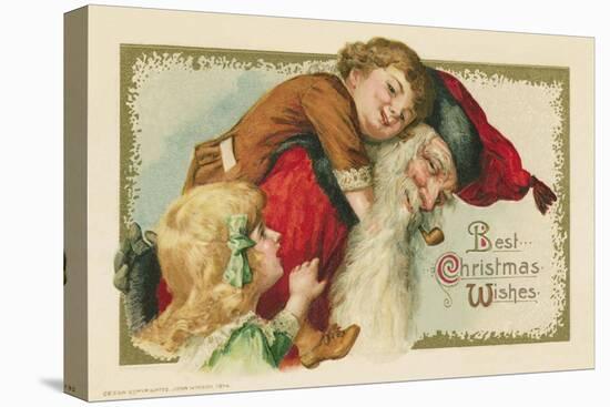 Best Christmas Wishes Postcard with Santa Claus and Children-null-Stretched Canvas