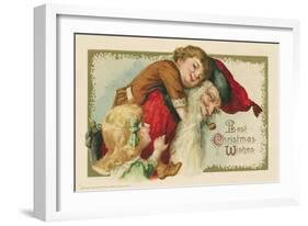 Best Christmas Wishes Postcard with Santa Claus and Children-null-Framed Giclee Print