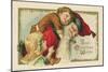 Best Christmas Wishes Postcard with Santa Claus and Children-null-Mounted Giclee Print