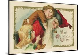 Best Christmas Wishes Postcard with Santa Claus and Children-null-Mounted Giclee Print