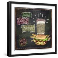 Best Fast Food Chalkboard Design with Hamburger, French Fries and Coffee-Selenka-Framed Art Print