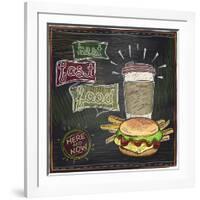 Best Fast Food Chalkboard Design with Hamburger, French Fries and Coffee-Selenka-Framed Art Print