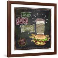 Best Fast Food Chalkboard Design with Hamburger, French Fries and Coffee-Selenka-Framed Art Print