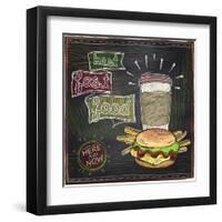 Best Fast Food Chalkboard Design with Hamburger, French Fries and Coffee-Selenka-Framed Art Print