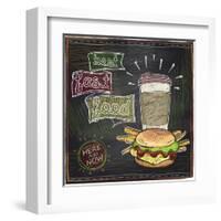 Best Fast Food Chalkboard Design with Hamburger, French Fries and Coffee-Selenka-Framed Art Print