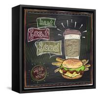 Best Fast Food Chalkboard Design with Hamburger, French Fries and Coffee-Selenka-Framed Stretched Canvas