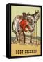 Best Friends, Cowboy Checking Horse Hoof-null-Framed Stretched Canvas