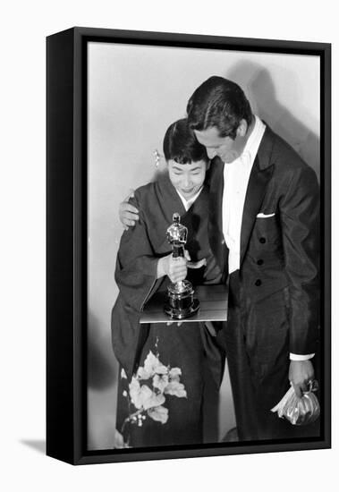 Best Supporting Actress Miyoshi Umeki with Actor John Wayne at the 30th Academy Awards, 1958-Ralph Crane-Framed Stretched Canvas