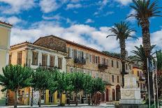 Central square Trion Navarchon (Three Admirals), with memorial and traditional low-rise houses-bestravelvideo-Photographic Print