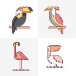 Set of Vector Exotic Tropical Birds Logo Icons. Colorful Line Birds Illustration of Toucan, Cockato-Betelgejze-Framed Stretched Canvas