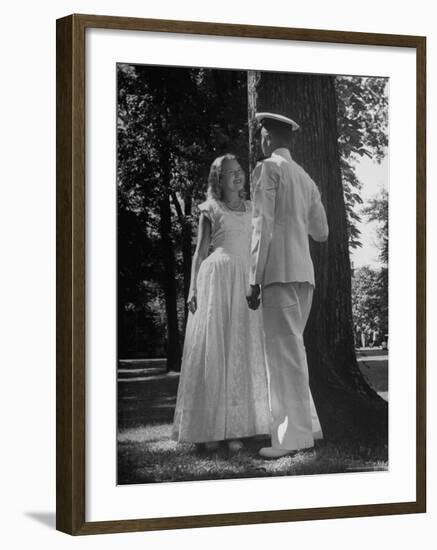 Beth Rhoads and Mike Ames Engaged at Annapolis Week Before Her Graduation at Monticello College-Alfred Eisenstaedt-Framed Photographic Print