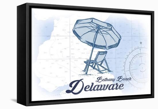 Bethany Beach, Delaware - Beach Chair and Umbrella - Blue - Coastal Icon-Lantern Press-Framed Stretched Canvas