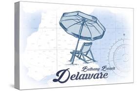 Bethany Beach, Delaware - Beach Chair and Umbrella - Blue - Coastal Icon-Lantern Press-Stretched Canvas