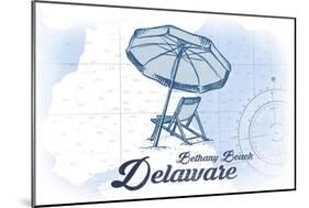 Bethany Beach, Delaware - Beach Chair and Umbrella - Blue - Coastal Icon-Lantern Press-Mounted Art Print