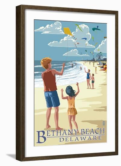 Bethany Beach, Delaware - Kite Flyers-Lantern Press-Framed Art Print