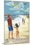 Bethany Beach, Delaware - Kite Flyers-Lantern Press-Mounted Art Print