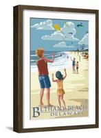 Bethany Beach, Delaware - Kite Flyers-Lantern Press-Framed Art Print