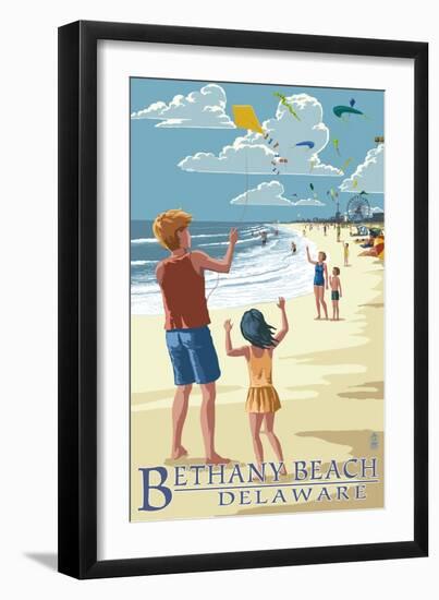 Bethany Beach, Delaware - Kite Flyers-Lantern Press-Framed Art Print