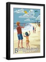 Bethany Beach, Delaware - Kite Flyers-Lantern Press-Framed Art Print