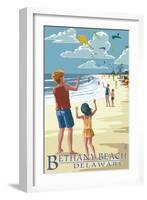 Bethany Beach, Delaware - Kite Flyers-Lantern Press-Framed Art Print