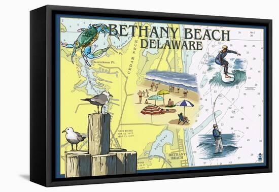 Bethany Beach, Delaware - Nautical Chart-Lantern Press-Framed Stretched Canvas