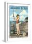 Bethany Beach, Delaware - Pinup Girl Fishing-Lantern Press-Framed Art Print
