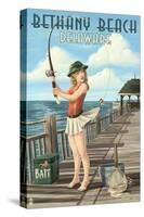 Bethany Beach, Delaware - Pinup Girl Fishing-Lantern Press-Stretched Canvas