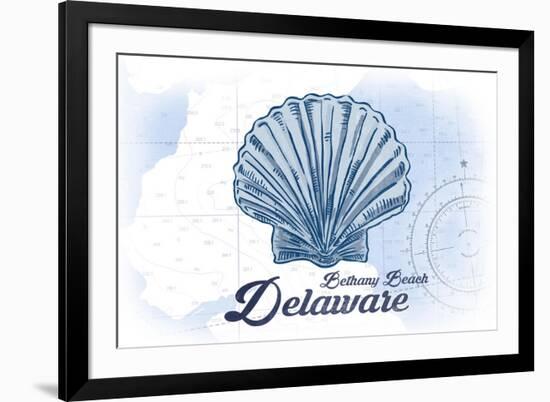 Bethany Beach, Delaware - Scallop Shell - Blue - Coastal Icon-Lantern Press-Framed Art Print