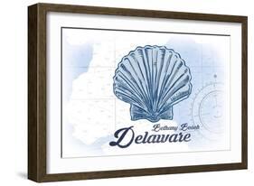 Bethany Beach, Delaware - Scallop Shell - Blue - Coastal Icon-Lantern Press-Framed Art Print