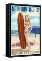 Bethany Beach, Delaware - Surfer Pinup-Lantern Press-Framed Stretched Canvas