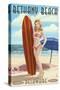 Bethany Beach, Delaware - Surfer Pinup-Lantern Press-Stretched Canvas