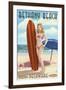 Bethany Beach, Delaware - Surfer Pinup-Lantern Press-Framed Art Print