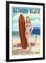 Bethany Beach, Delaware - Surfer Pinup-Lantern Press-Framed Art Print