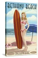 Bethany Beach, Delaware - Surfer Pinup-Lantern Press-Stretched Canvas