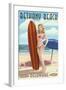 Bethany Beach, Delaware - Surfer Pinup-Lantern Press-Framed Art Print