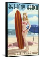 Bethany Beach, Delaware - Surfer Pinup-Lantern Press-Framed Stretched Canvas