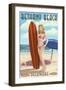 Bethany Beach, Delaware - Surfer Pinup-Lantern Press-Framed Art Print