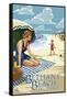 Bethany Beach, Delaware - Woman on Beach-Lantern Press-Framed Stretched Canvas