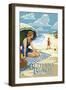 Bethany Beach, Delaware - Woman on Beach-Lantern Press-Framed Art Print