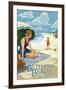 Bethany Beach, Delaware - Woman on Beach-Lantern Press-Framed Art Print