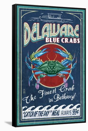 Bethany, Delaware Blue Crabs-Lantern Press-Framed Stretched Canvas