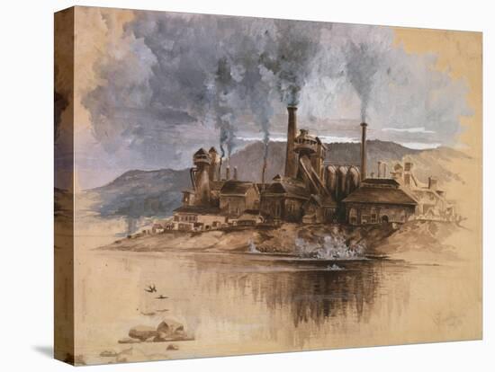 Bethlehem Steel Works in May 1881, Watercolor Painting by Joseph Pennell-null-Stretched Canvas