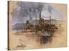 Bethlehem Steel Works in May 1881, Watercolor Painting by Joseph Pennell-null-Stretched Canvas